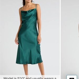 Hunter green NWT BEBE cowl neck silk satin dress